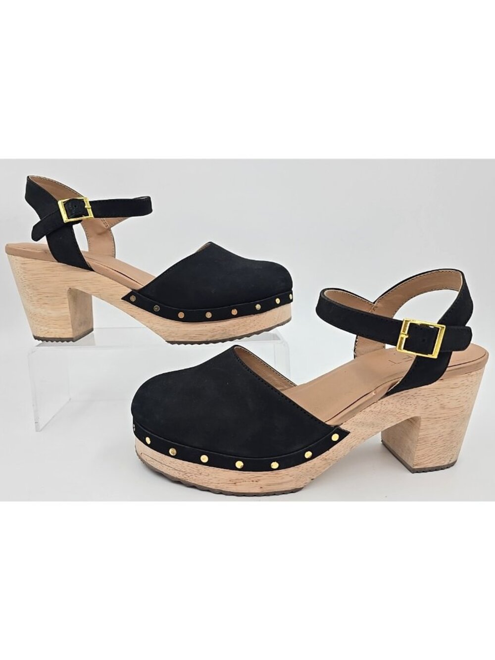 Ann Taylor Loft Leather Mules Strap Chunky Heels Platform Boho Coastal Women 8M